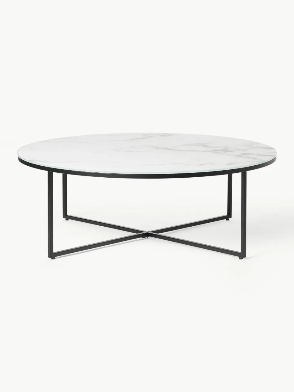 Ronde XL-salontafel Antigua met glazen tafelblad in marmerlook^Westwing Collection Clearance