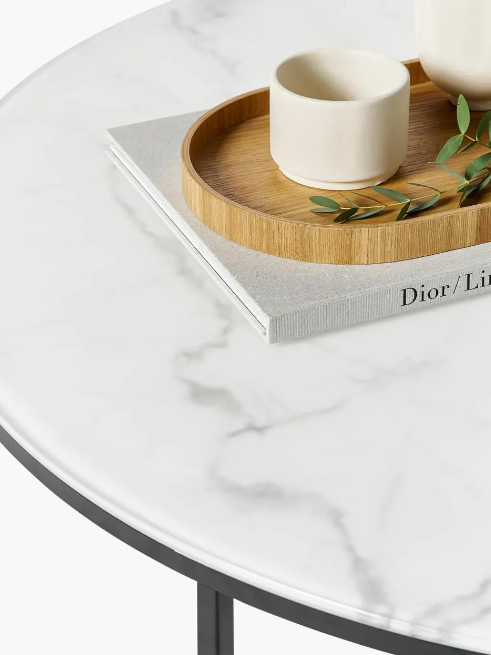 Ronde XL-salontafel Antigua met glazen tafelblad in marmerlook^Westwing Collection Clearance