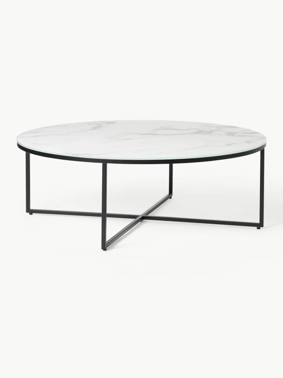 Ronde XL-salontafel Antigua met glazen tafelblad in marmerlook^Westwing Collection Clearance