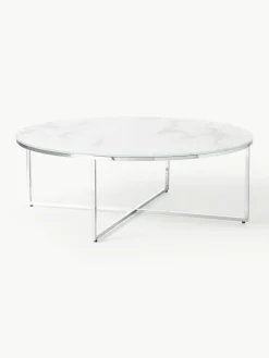 Ronde XL-salontafel Antigua met glazen tafelblad in marmerlook^Westwing Collection Clearance