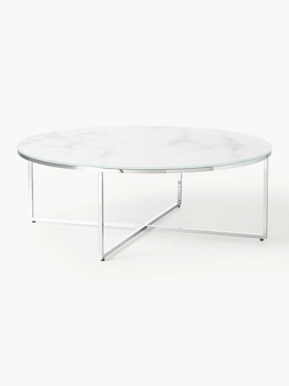 Ronde XL-salontafel Antigua met glazen tafelblad in marmerlook^Westwing Collection Clearance