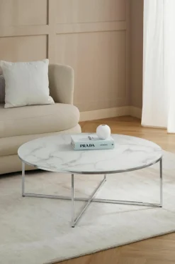 Ronde XL-salontafel Antigua met glazen tafelblad in marmerlook^Westwing Collection Clearance