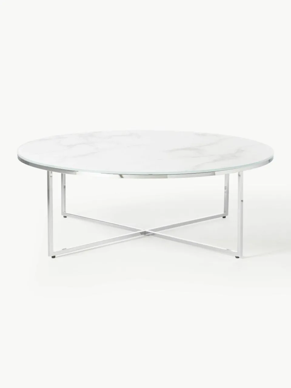 Ronde XL-salontafel Antigua met glazen tafelblad in marmerlook^Westwing Collection Clearance