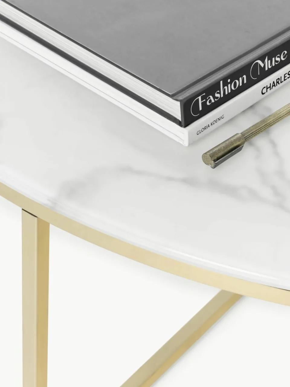 Ronde XL-salontafel Antigua met glazen tafelblad in marmerlook^Westwing Collection Hot