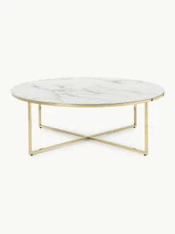 Ronde XL-salontafel Antigua met glazen tafelblad in marmerlook^Westwing Collection Hot