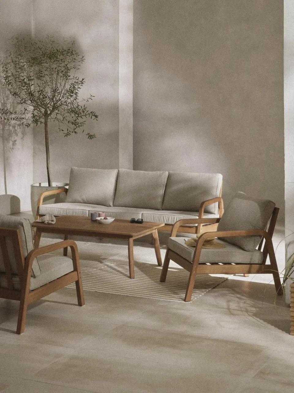 Tuin loungeset Bergen uit eucalyptushout, 4-delig^Westwing Collection Clearance