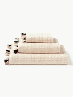 Velours handdoekenset Tallulah met decoratieve franjes, in verschillende formaten^Westwing Collection Hot