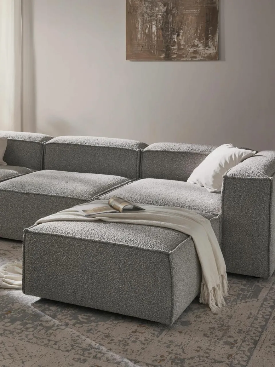 Voetenbank Lennon uit bouclé^Westwing Collection New