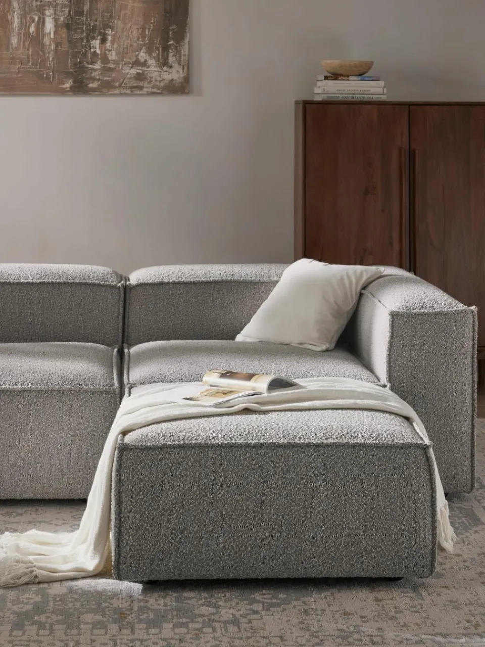 Voetenbank Lennon uit bouclé^Westwing Collection New