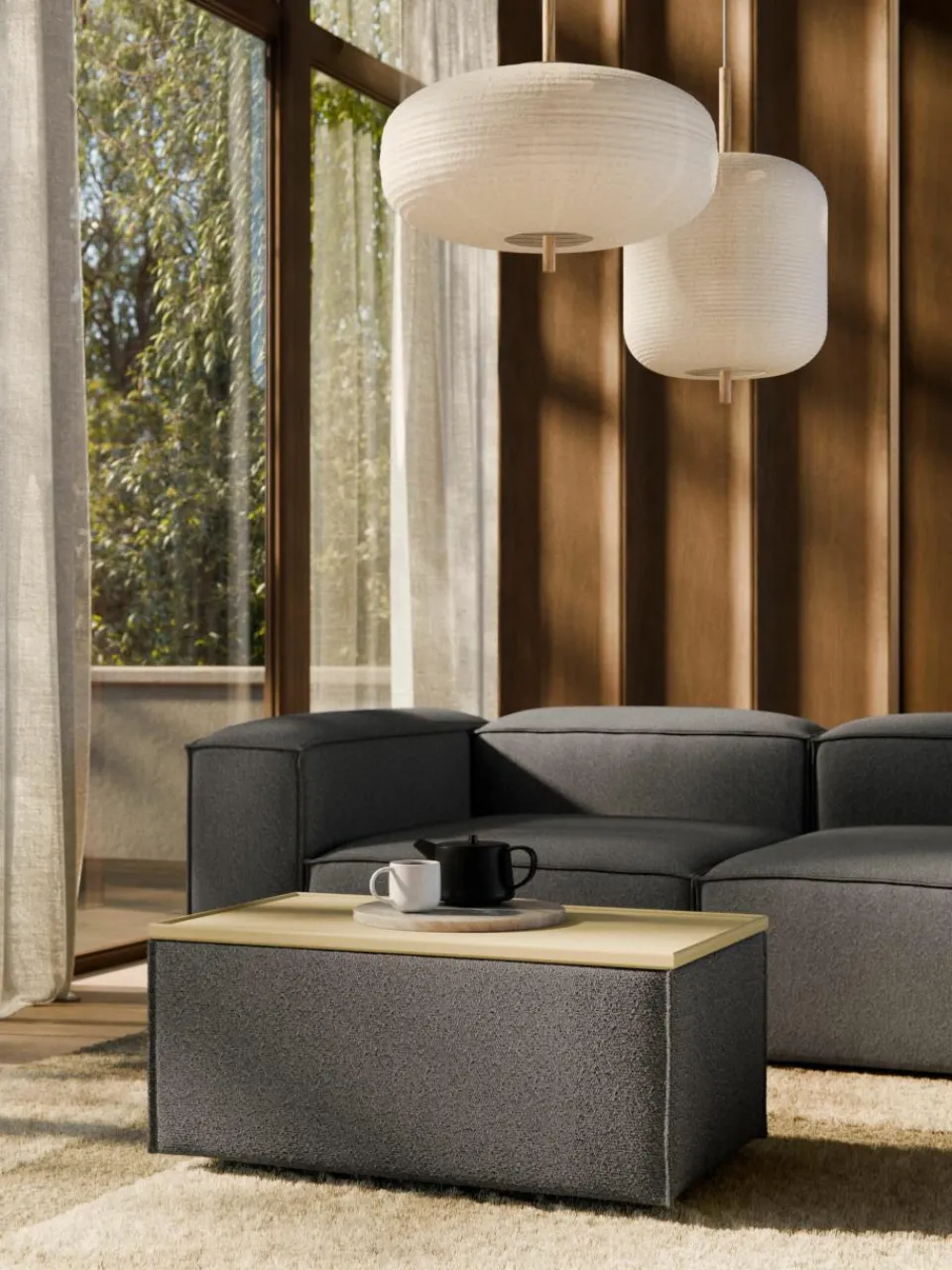 Voetenbank Lennon van bouclé met opbergruimte^Westwing Collection Discount