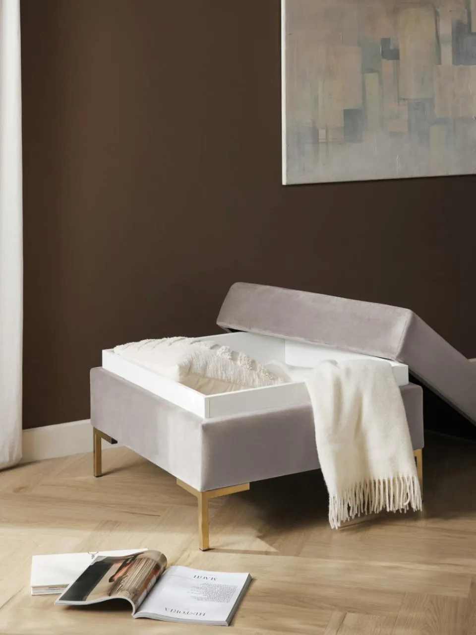 Voetenbank Luna van fluweel met opbergruimte^Westwing Collection Clearance