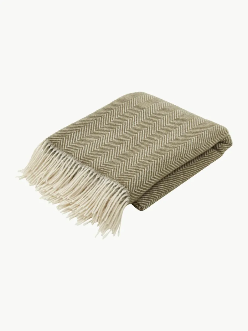 Wollen plaid Tirol met visgraatpatroon en franjes^Westwing Hot