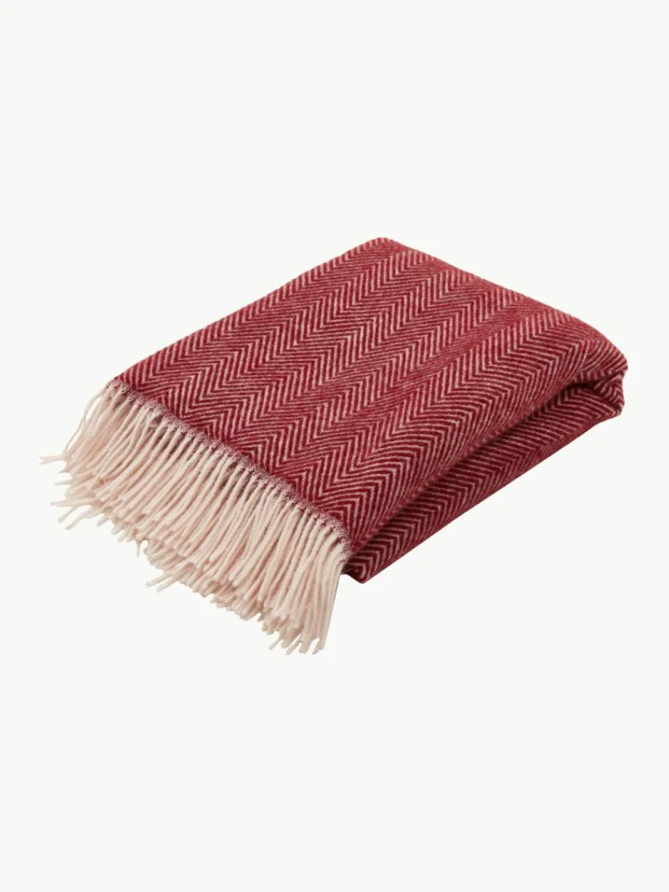 Wollen plaid Tirol met visgraatpatroon en franjes^Westwing Sale